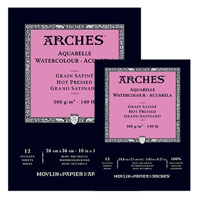 Arches, satynowy blok do akwareli, 26 x 36cm, 12 ark. 300g
