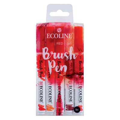 Red, Ecoline Brush Pen, Talens, 5 kol.