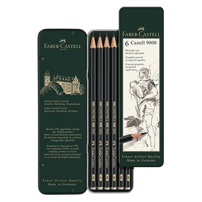 Ołówki rysunkowe Castell 9000, Faber-Castell, 6 sztuk