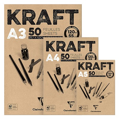 Blok z szarym papierem Kraft, A5, 120g, 50 ark.