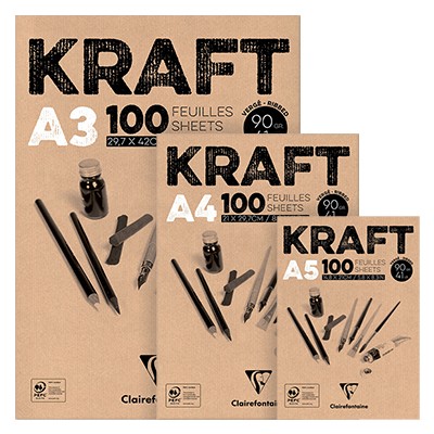 Blok z szarym papierem Kraft, A4, 90g, 100 ark.