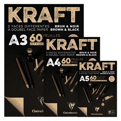 Szaro-czarny blok Kraft, A3, 90g, 60 ark.