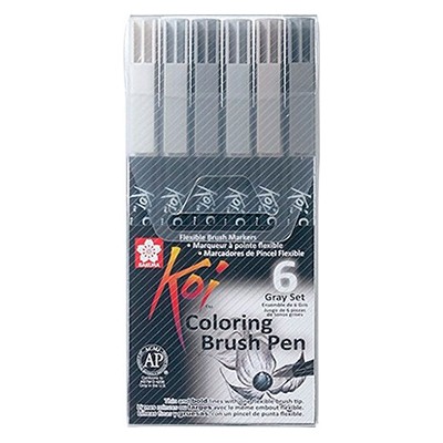 Koi Coloring Brush Pen, gray set, zestaw 6 szt.