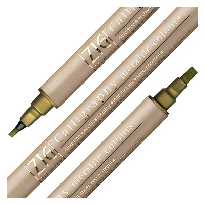 Gold, dwustronny pisak Calligraphy metallic colours, Kuretake