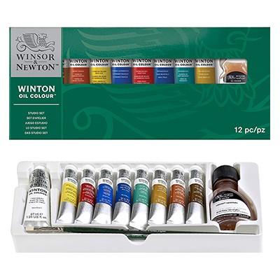 Farby olejne Winton, Winsor & Newton, zestaw 8x21ml + akcesoria