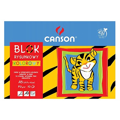 Blok rysunkowy kolorowy, Canson, 10 ark. A3, 70g