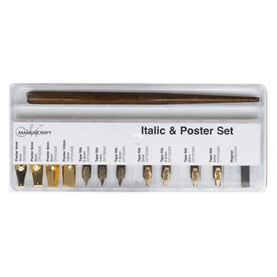 Italic & Poster Set, zestaw stalówek i obsadek, 13 elementów