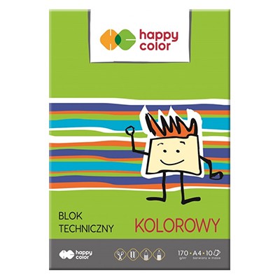 Blok techniczny kolorowy A4 Happy Color, 10 ark.