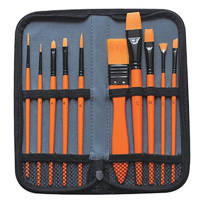 Zestaw pędzli syntetycznych w etui, 10 szt.