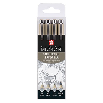 Pisaki Pigma Micron – Light Cool Gray, Sakura 3+1