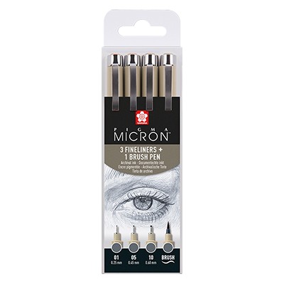 Pisaki Pigma Micron – Cool Gray, Sakura 3+1