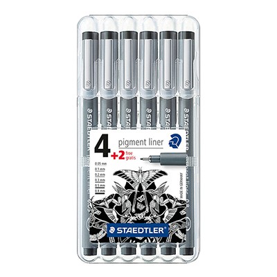 Pigment liner, zestaw cienkopisów Staedtler, 4+2 szt