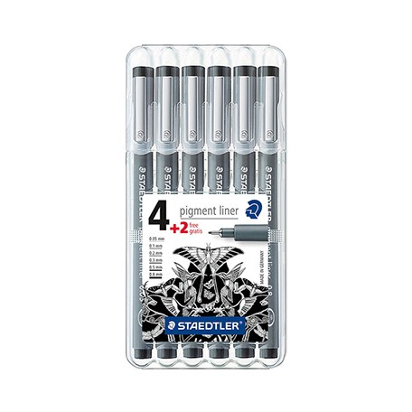 Pigment liner zestaw cienkopisów Staedtler 4+2 szt