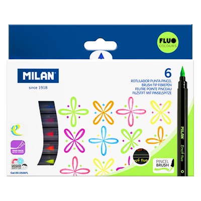 Pisaki pędzelkowe fluorescencyjne Milan, 6 kolorów