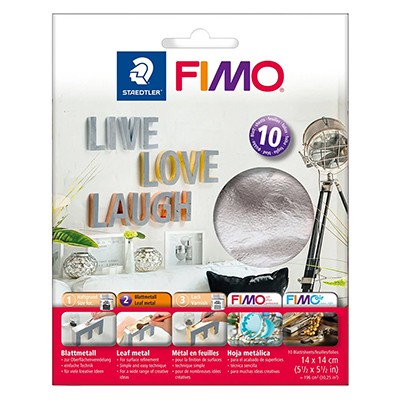 Silver – płatki metalu Fimo, 14 x 14 cm, 10ark.