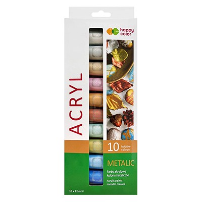 Metaliczne farby akrylowe Happy Color 10 x 12 ml