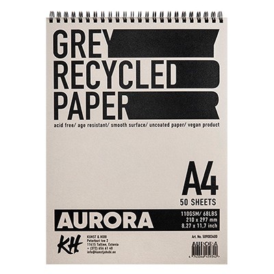 Blok na spirali Grey Recycled Aurora, A4. 50 ark.