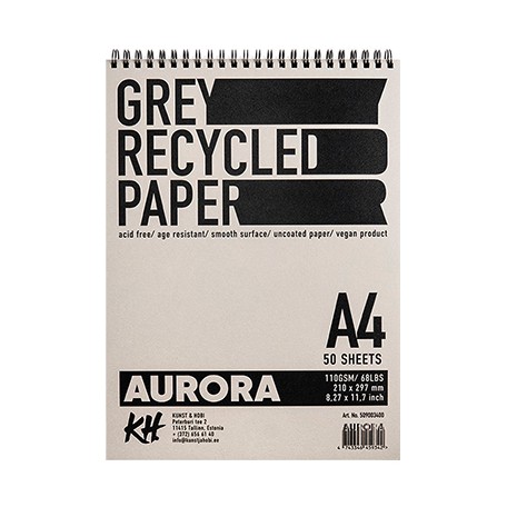 Blok na spirali Grey Recycled Aurora, A4. 50 ark.