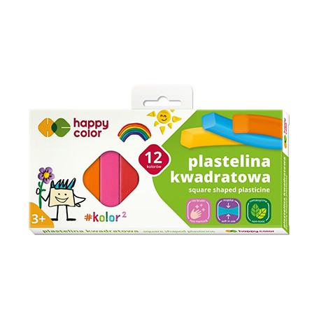 Plastelina kwadratowa Happy Color, 12 kolorów