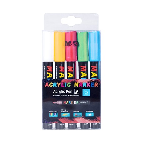 Markery akrylowe 1-2 mm M&G, 5 kolorów