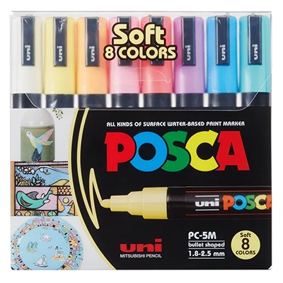 Zestaw pisaków pastelowych Uni Posca 5M, 8 kolorów