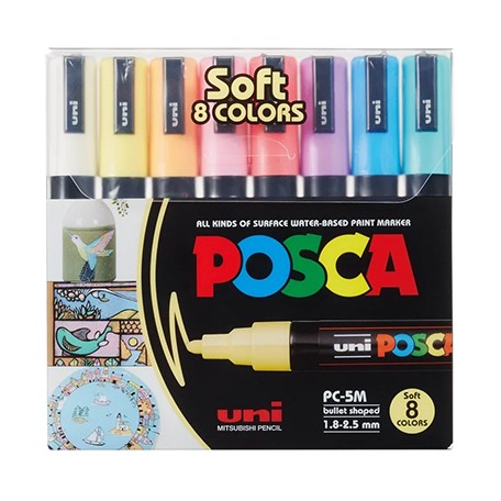 Zestaw pisaków pastelowych Uni Posca 5M, 8 kolorów