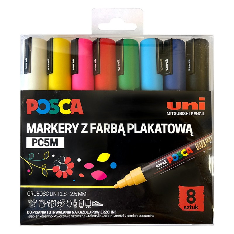 Zestaw pisaków Uni Posca 5M, 8 kolorów