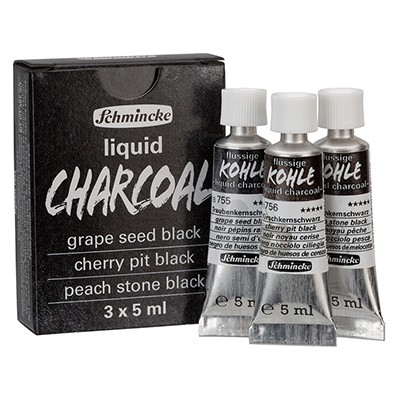 Trio Liquid Charcoal, węgiel w tubce Schmincke 3 x 5 ml