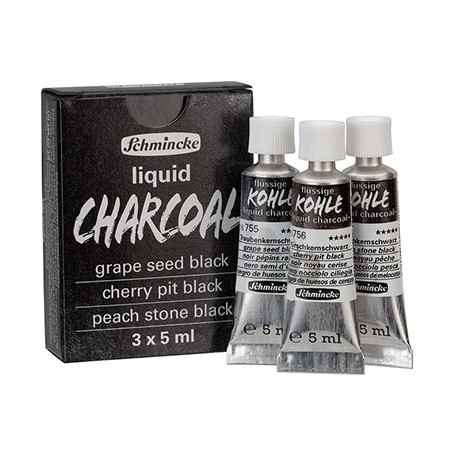 Trio Liquid Charcoal, węgiel w tubce Schmincke 3x15 ml