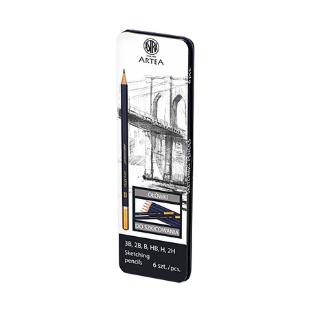Ołówki szkicowe w metalowym etui Astra Artea, 6 sztuk