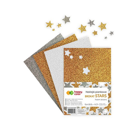 Naklejki piankowe, Brokat Stars, Happy Color A5