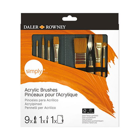 Pędzle Simply Acrylic Daler Rowney 10 szt. + etui
