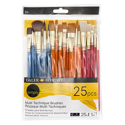 Pędzle Multi Technique Simply Daler Rowney, 25 sztuk