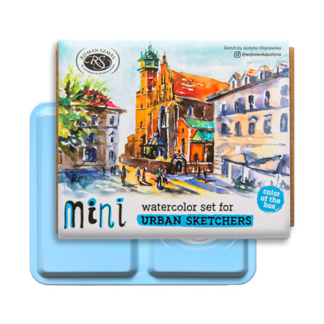 Mini Urban Sketchers Set BLUE, akwarele Aquarius 8 kol.