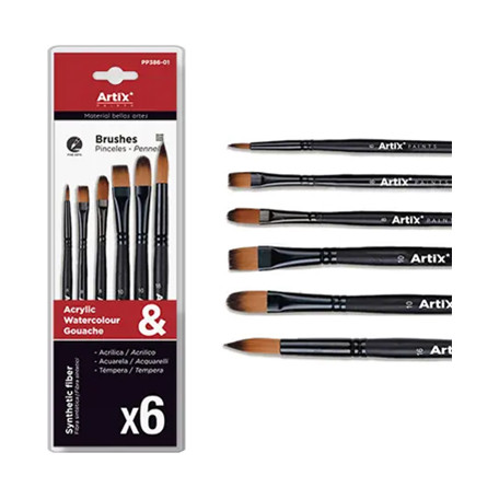 Pędzle syntetyczne do farb akrylowych Artix, 6 szt.