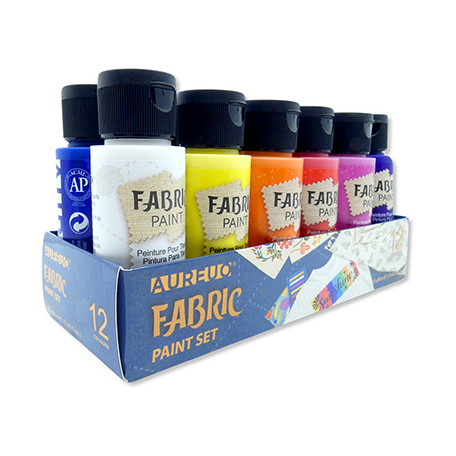 Farby do tkanin Aureuo, zestaw 12 x 59 ml