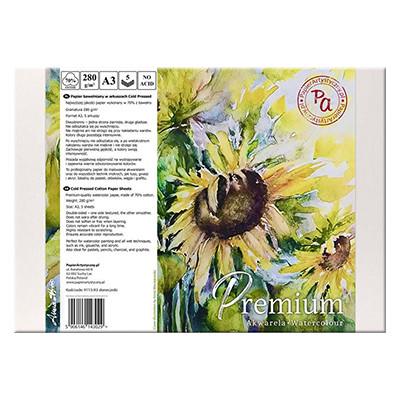 Papier do akwareli Premium A3, 280 g/m², 10 ark.