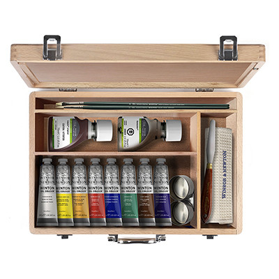 Farby olejne Winton 8 x 37 ml + akces., drewniana kaseta