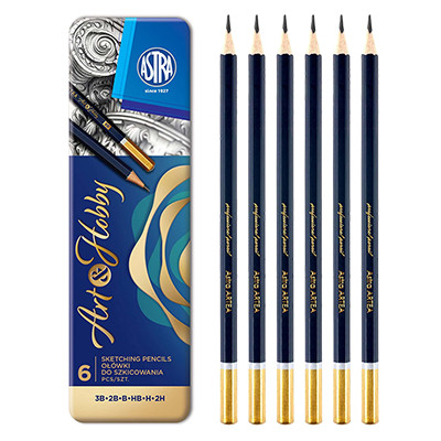 Ołówki szkicowe w metalowym etui Astra Artea, 6 sztuk