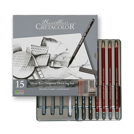 Zestaw Silver Box Cretacolor, metalowe opakowanie, 15 elem.
