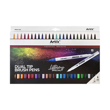 Dwustronne pisaki pędzelkowe Artix, 24 kolory