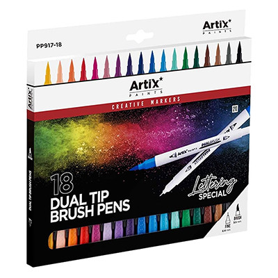 Dwustronne pisaki pędzelkowe Artix, 18 kolorów