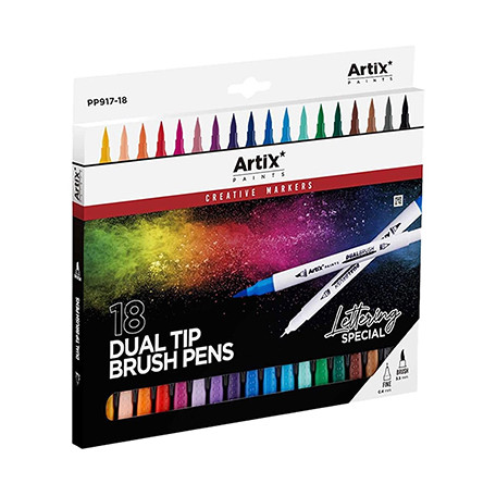 Dwustronne pisaki pędzelkowe Artix, 18 kolorów