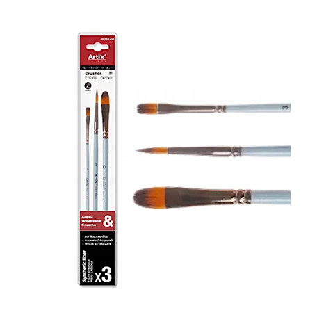Zestaw pędzli syntetycznych do akwareli Artix, 3 sztuki
