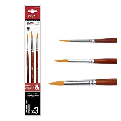 Zestaw pędzli syntetycznych do akwareli Artix, 3 sztuki