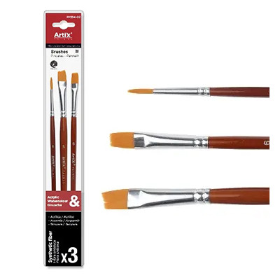 Zestaw pędzli syntetycznych do akryli Artix, 3 sztuki