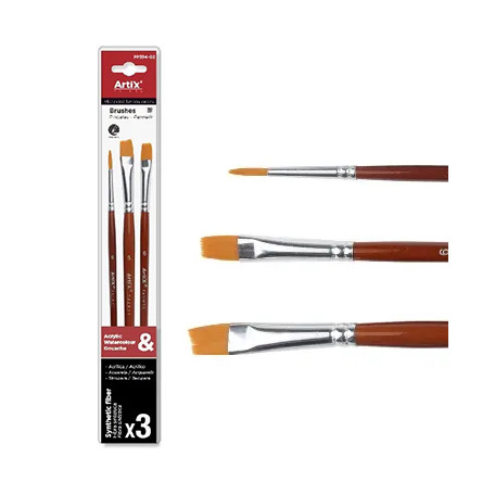 Zestaw pędzli syntetycznych do akryli Artix, 3 sztuki