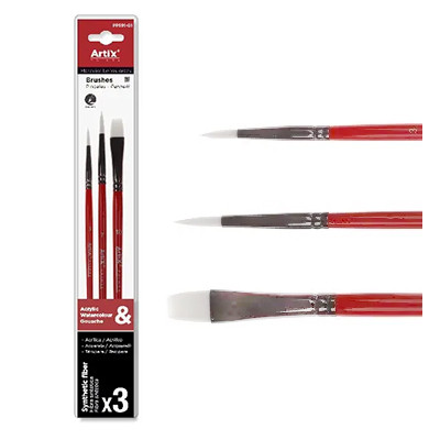 Zestaw pędzli syntetycznych do farb wodnych, 3 sztuki