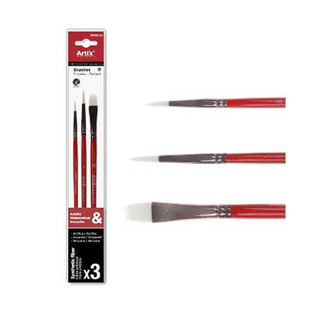 Zestaw pędzli syntetycznych do farb wodnych, 3 sztuki