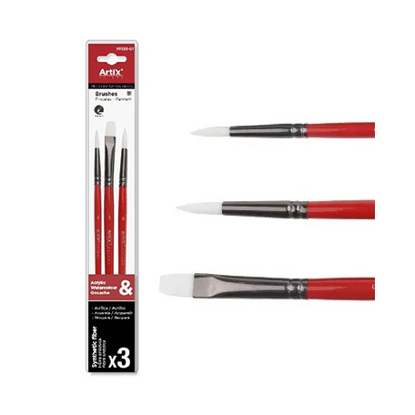 Zestaw pędzli syntetycznych do farb wodnych, 3 sztuki